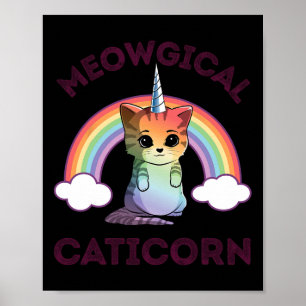 Meowgical Caticorn Tシャツキャットユニコーンガールズウィメンズ ポスター