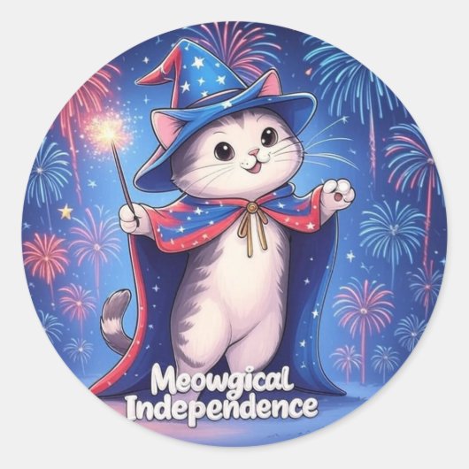 Meowgical Independence - Patriotic Wizard Cat ラウンドシール (正面)
