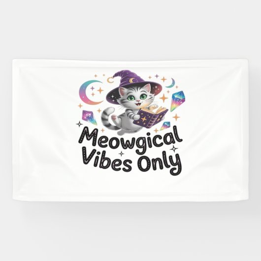 Meowgical Vibesのみ、浮動かわいいウィッチキャットオヴ 横断幕 (横)