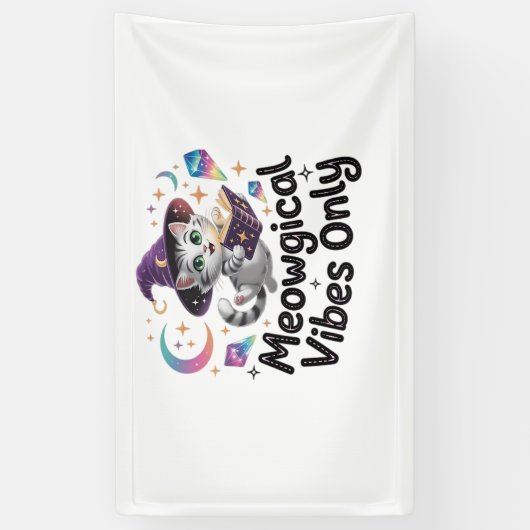 Meowgical Vibesのみ、浮動かわいいウィッチキャットオヴ 横断幕 (縦)
