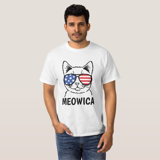 Meowicaのワイシャツ、愛国心が強いおもしろいな猫7月4日 Tシャツ (正面フル)