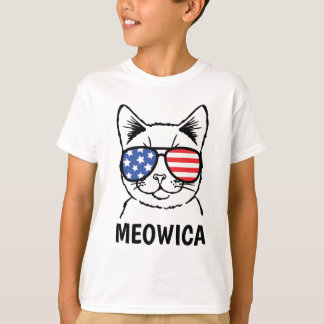 Meowicaはワイシャツ、愛国心が強いおもしろいな猫7月4日をからかいます Tシャツ