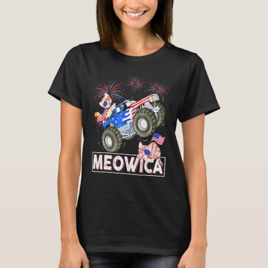 Meowicaキャットモンスタートラックアメリカ国旗4t Tシャツ (正面)