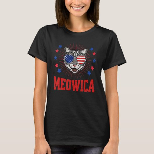 MeowicaネコAmericatメリカUsa国旗Sunglasses 4t Tシャツ (正面)