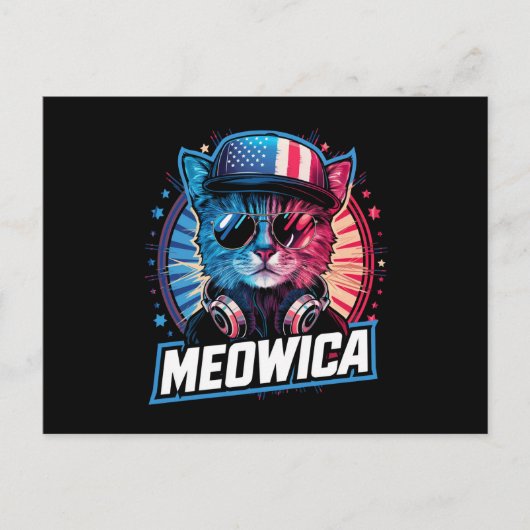 Meowica 4th of 7月Cat American Flag America USA ポストカード (正面)