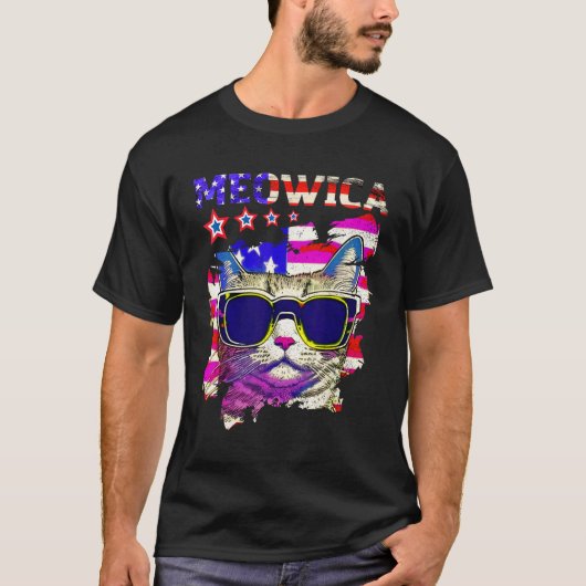 Meowica 4th Of July  Cat American Flag USA Patriot Tシャツ (正面)
