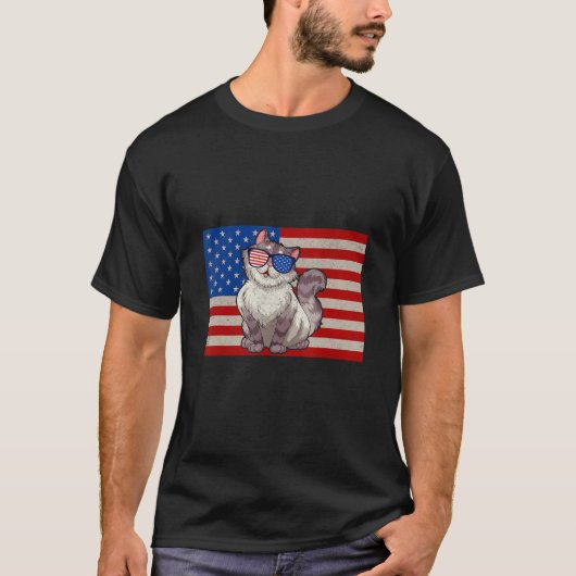 Meowica American Flag Sunglasses Patriotic Cat 4th Tシャツ (正面)