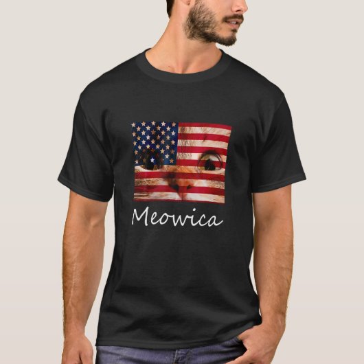 Meowica Cat 4 H Of 7月アメリカ合衆国国旗 Tシャツ (正面)