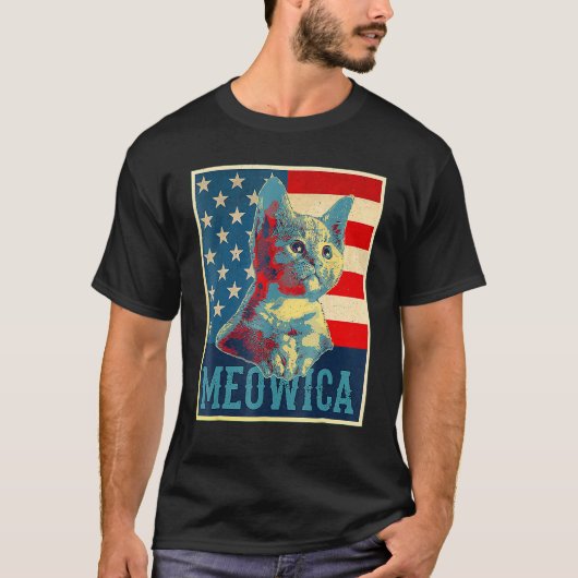 Meowica Cat 4th of July Patriotic American Flag  W Tシャツ (正面)