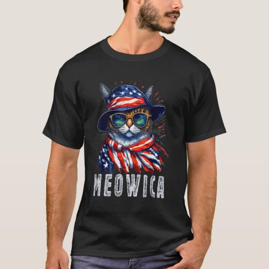 MEOWICA Cat 4th Of July Sunglasses Merica Cat Amer Tシャツ (正面)