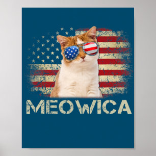 Meowica Cat 7月4日愛国米国 ポスター