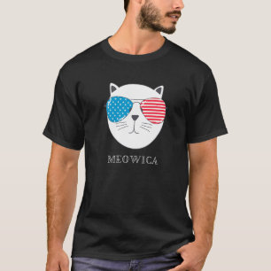 Meowica Cat 7月4日MericaメンズウィメンズアメリカUsa Tシャツ