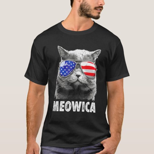 Meowica Cat 7月4日MericaメンズウィメンズアメリカUsa Tシャツ (正面)