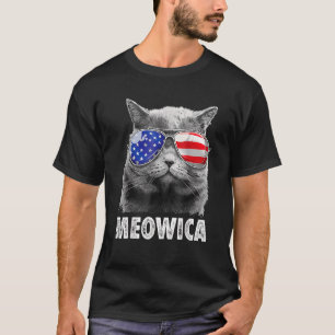 Meowica Cat 7月4日MericaメンズウィメンズアメリカUsa Tシャツ