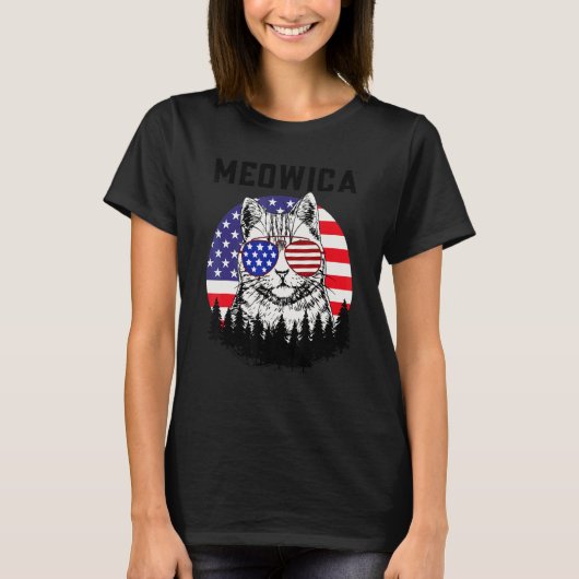 Meowica Cat 7月4日Merica Usa Cats American Tシャツ (正面)