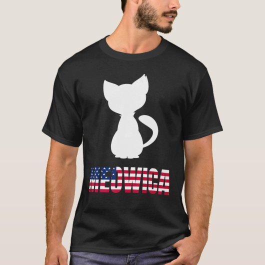 Meowica Cat American Flag Patriotic Tシャツ (正面)
