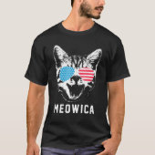 Meowica Cat Animals Sunglasses American Flag 4th O Tシャツ (正面)