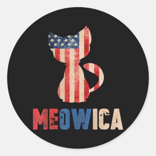 Meowica Cat Kitty Lovers American Flag 4th Of ラウンドシール (正面)