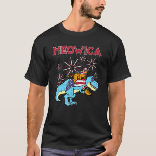 Meowica Cat On Trex Hot dog 7月Dinの米国国旗4 Tシャツ
