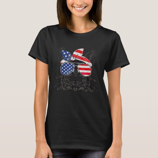 Meowica Cat Patriotic 4th July Kitten America Glas Tシャツ (正面)