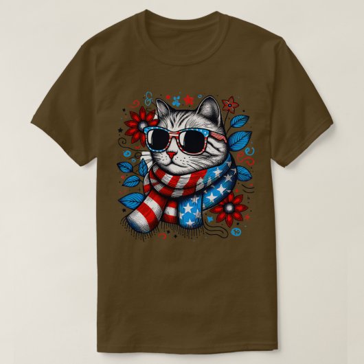 meowica cat sunglassesアメリカ国旗7月m4日 tシャツ (デザイン正面)