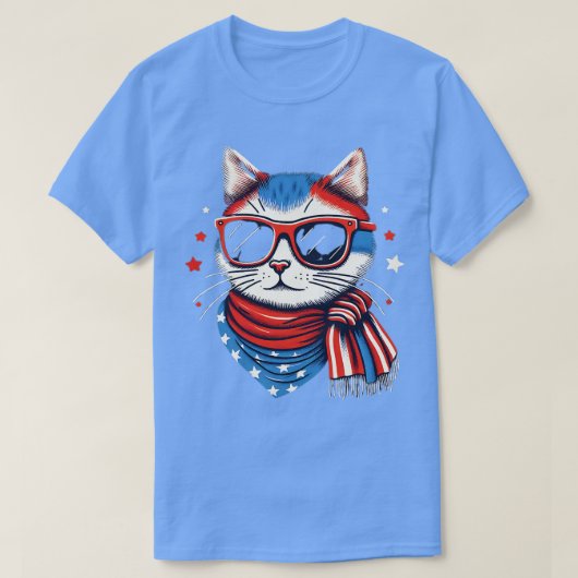 meowica cat sunglassesアメリカ国旗7月m4日 tシャツ (デザイン正面)