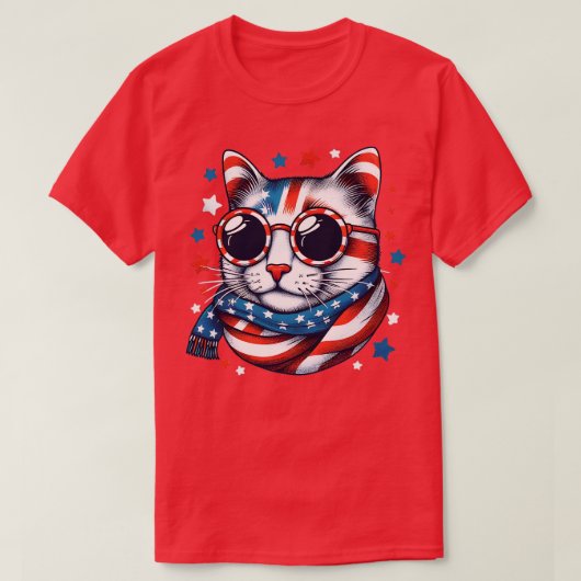 meowica cat sunglassesアメリカ国旗7月m4日 tシャツ (デザイン正面)