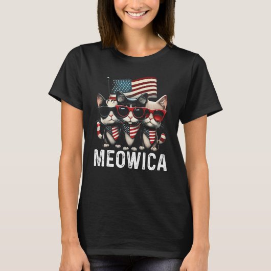 Meowica Cat Sunglasses American Flag 4th of July M Tシャツ (正面)