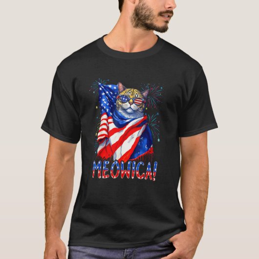 MEOWICA Cat Sunglasses Cat Merica American Flag 4t Tシャツ (正面)