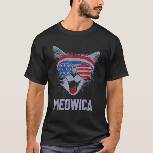 MEOWICA Cat Sunglasses Merica Cat American Flag 4t Tシャツ (正面)