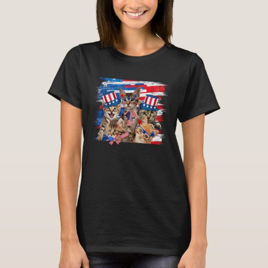 Meowica Fireworks American USA Flag Patriotic 4th  Tシャツ (正面)