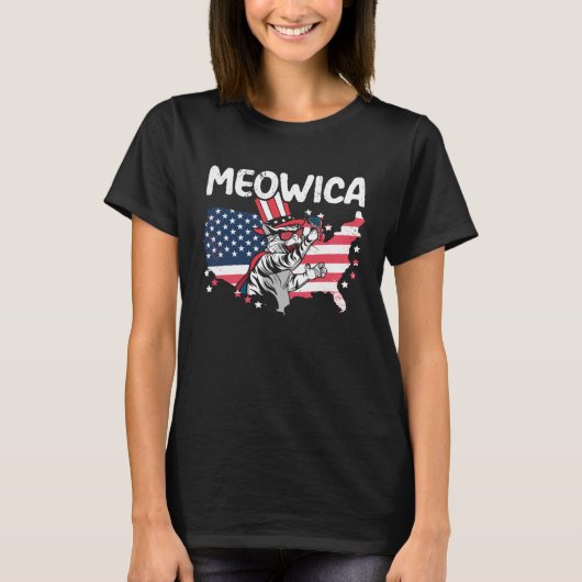 Meowica Patriotic America USA Flag 4th Of July Ame Tシャツ (正面)