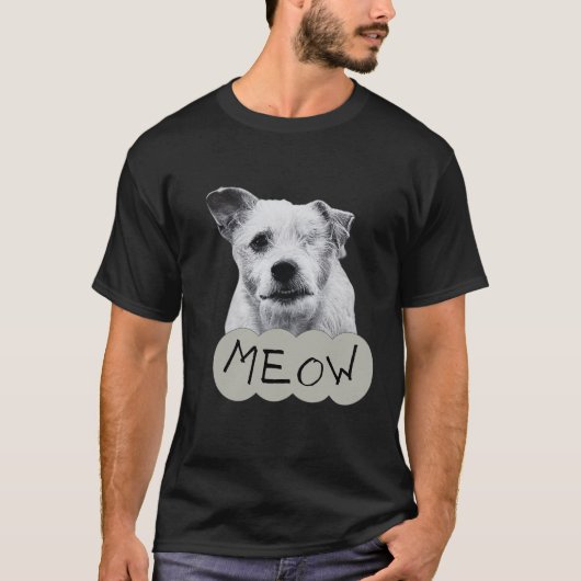 Meowing black and white one eyed dog tシャツ (正面)