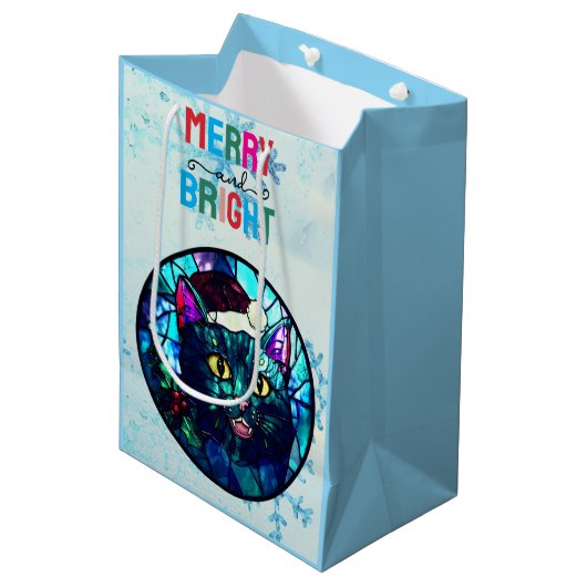 Meowing Stained-Glass Christmas Black Cat ミディアムペーパーバッグ (正面アングル)