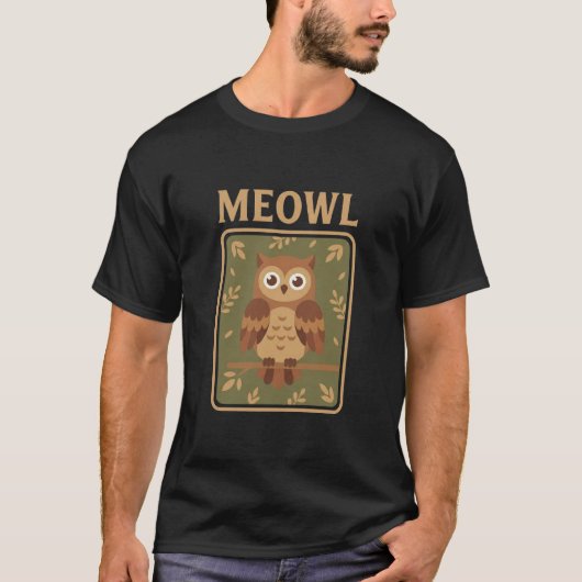 Meowl - 面白い鳴き声の猫フクロウ Brainrot メーム Tシャツ (正面)
