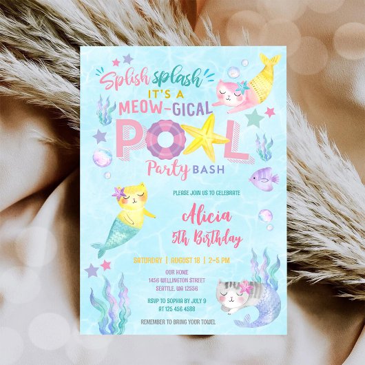 Meowmaid Pool Party Birthday Invitation 招待状