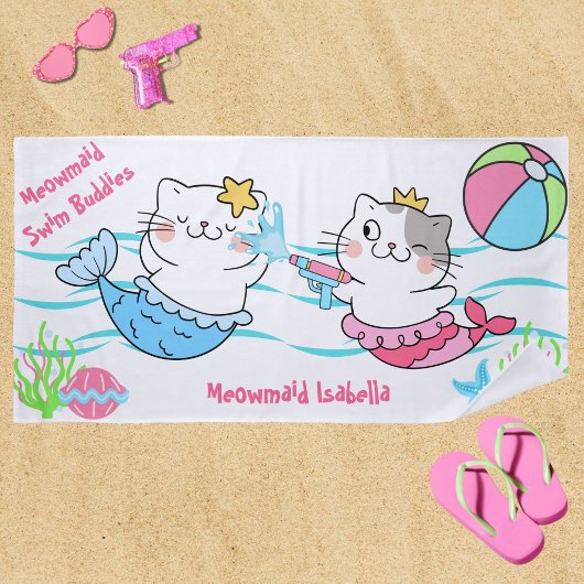 Meowmaids Mermaid Cats Swim Buddiesビーチタオル ビーチタオル