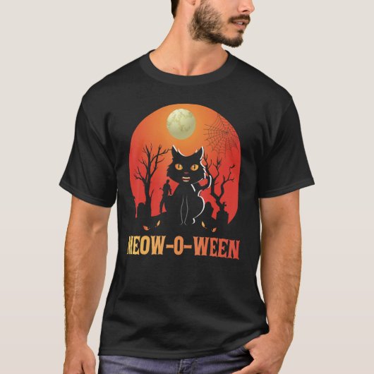 Meowoween Meow-O-Ween Cat Halloween Tシャツ (正面)