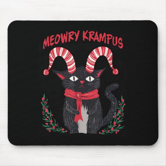 Meowry Krampus Funny Krampus Is Coming To Town Cat マウスパッド (正面)