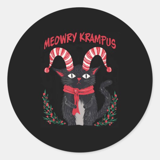 Meowry Krampus Funny Krampus Is Coming To Town Cat ラウンドシール (正面)