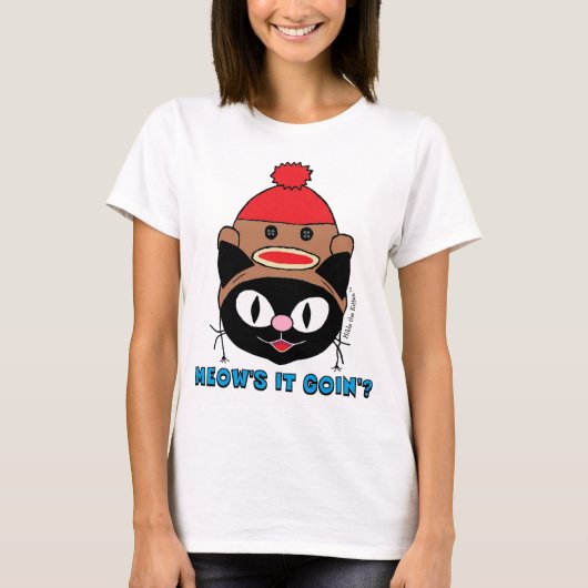 MEOW'S It GOIN'? 黒猫のソックモンキーの帽子 Tシャツ (正面)
