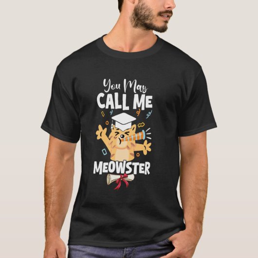 Meowster Graduation Masters Degree Cat Lover Kitte Tシャツ (正面)