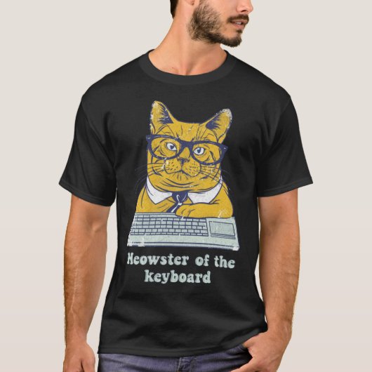 Meowster Keyboard  Cat Working Pun Programmer Code Tシャツ (正面)
