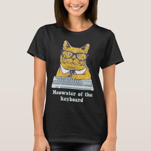 Meowster Keyboard  Cat Working Pun Programmer Code Tシャツ (正面)