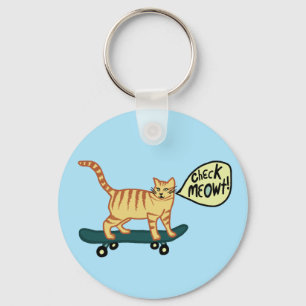 MEOWTおもしろい Skateboarding Catをチェック キーホルダー