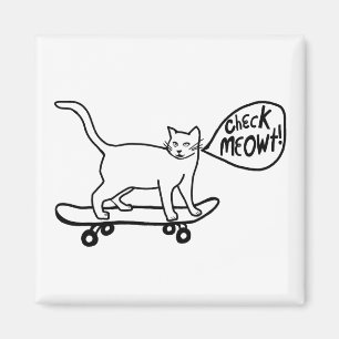 Meowtを点検して下さい! スケートボードをする猫の白黒 マグネット