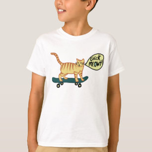 Meowt Punnyのスケートボードをする虎猫猫のTシャツを点検して下さい Tシャツ