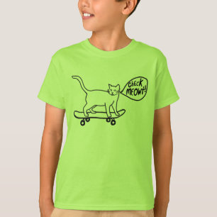 Meowt Punnyスケートボードをする猫のTシャツを点検して下さい Tシャツ