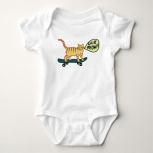 Meowt Punny Skateboarding Tabby Catをチェック ベビーボディスーツ