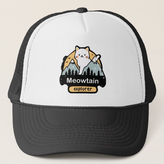Meowtain Explorer – かわいい猫の冒険デザイン キャップ (正面)